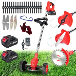 Cordless Strimmer Adjustable Garden Strimmer 2 * 4000 mAh Battery Strimmer Brush Cutter With 25 Blades Electric Strimmer Grass Trimmers For Garden Clearing…