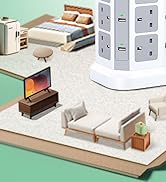 Tower Extension Lead by KOOSLA, [13A 3250W] Surge Protector - 12 AC Outlets & 6 USB Ports Multi P...