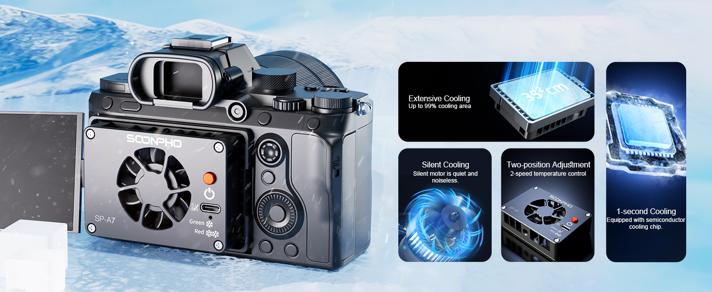 Soonpho Camera Cooling Fan Adjustable Mini Intelligent Cooling Fan with Type-C Charging Port