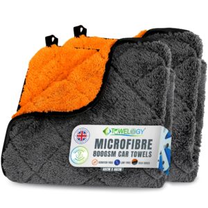 Towelogy Microfibre Car Cleaning & Detailing Cloths Thick Drying Towels for Interior and Exterior Use 40x40cm (2