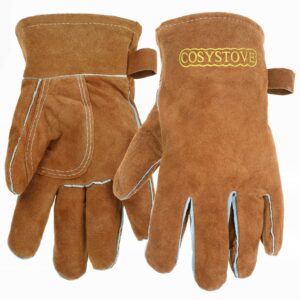 Cosystove Genuine Full Leather Heavy Duty Heat Resistant Gloves for Woodburner