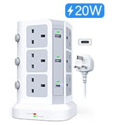 Tower Extension Lead With 5M Cable by KOOSLA, [13A 3250W] Surge Protector - 12 AC Outlets & 6 USB...