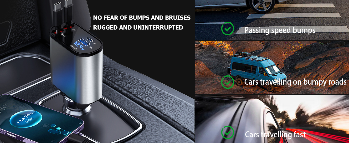 Retractable USB C Car Charger Socket 12v