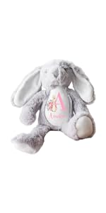 Personalised Bunny Rabbit Letter Name Baby Grey Pink