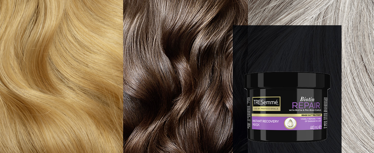 Apply our Instant Recovery Mask from mid-lengths to ends, leave in for 3–4 min, and rinse thoroughly