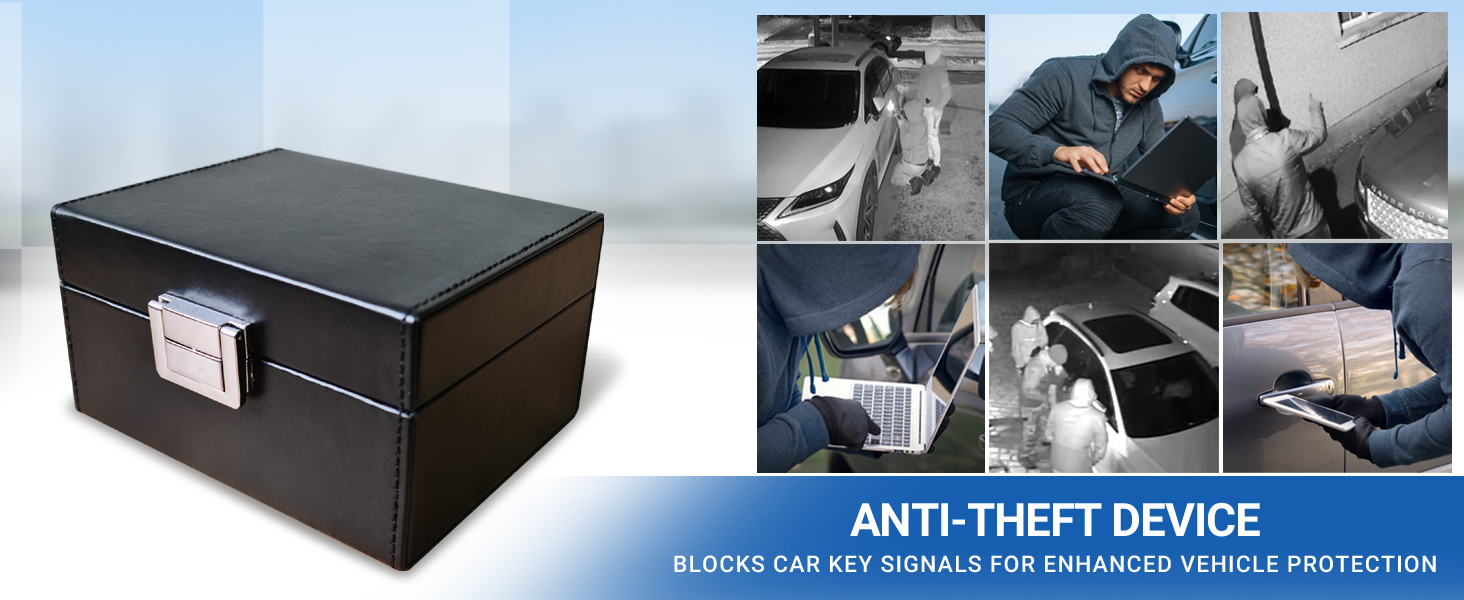 Car key safe, RFID shielding, anti-hacking, vehicle security, keyless entry guard, EMF protection