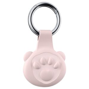 COLORCORAL Airtag Holder Keychain-GPS Finders Silicone Cover Ultra-Light WP and Anti-Lost Anti-Scratch Airtag Case Keyring Suitable for Pet Tracking and Toys-Kid Bags-Luggage-Pink Bea