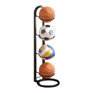 Renchey Ball Storage Rack - 4 Tier Sports Equipment Organiser | Basketball Organizer Rack | Iron Football Stand | Multifunctional Vertical Ball Holder For Volleyball Football Basketball Badminto