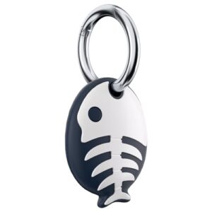 COLORCORAL Airtag Holder Keychain-GPS Finders Silicone Cover Ultra-Light WP and Anti-Lost Anti-Scratch Airtag Case Keyring Suitable for Pet Tracking and Toys-Kid Bags-Luggage-Navy Fishbone