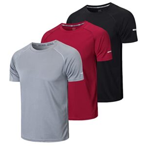 Gaiatiger 3 Pack Mens T-Shirts Dry-Fit Short Sleeve T-Shirts Moisture Wicking Active Athletic Running Tops Men Work Shirts