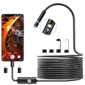 Endoscope Inspection Camera USB Phone: 1920P HD Dual Lens Wifi Camera Borescope for iPhone Android - Fibre Optic Drain Camera with 8 LED light Wireless - 16.4FT Semi-Rigid Snake Cord IP67 Waterproof