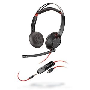 Poly Blackwire 5220 Wired Headset - Flexible Noise-Canceling Boom Mic - Ergonomic Design - Connect to PC/Mac