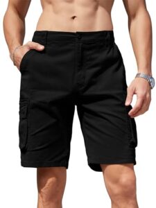 Breampot Mens Cargo Shorts Casual Cotton Combat Shorts Multi-Pocket Elastic Waist Utility Work Shorts
