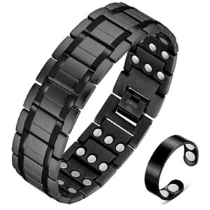 Vicmag 3X Magnetic Bracelet Men Titanium Steel Bracelet Ultra Strength Magnets Adjustable Wristband with Adjustment Tool & Gift Box (Black)