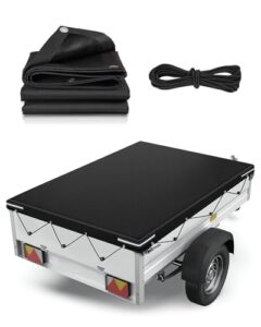 SUPAREE Trailer Covers Waterproof Trailer Tarpaulin Cover Car Trailer Cover 7x4 600D Oxford Heavy Duty with Reinforced Eyelets & Reflective Strips Windproof UV Protection (211 x 117 x 8cm)