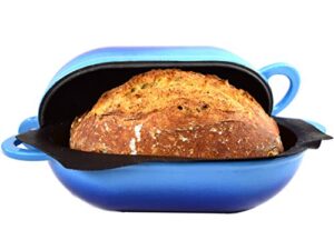 LoafNest World's Easiest Artisan Bread Kit. Cast Iron Dutch Oven [Blue Gradient] and Non-Stick Perforated Silicone Line