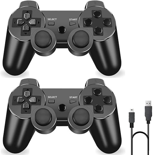 Rzzhgzq 2 Pack PS3 Wireless Controller Playstation 3 Controller Wireless Bluetooth Gamepad with USB Charger Cable for PS3 Console
