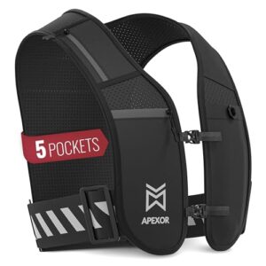 APEXOR Running Phone Holder Vest | Reflective Running Vest with 5 Pockets | Adjustable Waist and Chest Band | Key Holder | Lightweight | Water Bottle Holder | Running Vest for Men and Wome