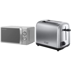 Russell Hobbs RHMM701S 17 Litre 700 W Silver Solo Manual Microwave with 5 Power Levels & 24080 Adventure Two Slice Toaster