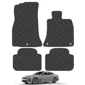Car Mats for Kia Stinger 2017 to Present Car Floor Mats Premium Rubber Tailored Fit Set Accessory Black Custom Fitted 4 Pieces with Clips - Anti-Slip Backing