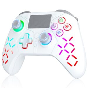 TURPOW Wireless Controller for PS-4 Gamepad Remote Control with Dual Motor Vibration/6-Axis Sensor/Turbo/3.5mm Audio Jack/Touch Pad for Ps-3/Ps-4/Pro/Slim/S-witch/Pc(RGB) White