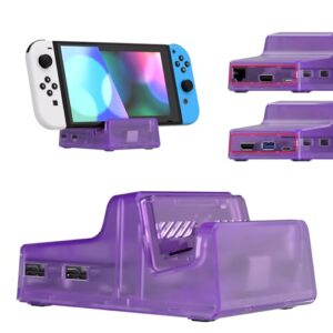 eXtremeRate AiryDocky DIY Kit Clear Atomic Purple Replacement Case for Nintendo Switch Dock