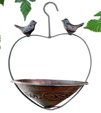 GEEZY Rustic Heavy Duty Cast Iron Hanging Bird Feeder Birdbath Bird Feeding Station in Heart Shape
