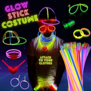 JZOW Glow Stick Party Costume 180 Piece Ultra Bright 8” Glow Sticks. Neon Glow in the Dark Pack Includes Bracelets Glasses Earrings Rings Necklace Cap & Connectors.