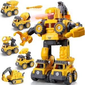 Transformers Toys Car 5 in 1 Construction Vehicles Digger Truck Toys Engineering Set Educational STEM Toys for 4 5 6 7 Year Old Boys Girls Robot Toys for Kids Ages 5 6 7 8 9+ Christmas Birthday Gifts