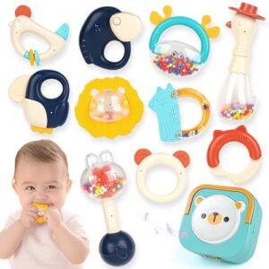 INSPIMYST Baby Rattles 0-6 Months Baby Sensory Toys 0 6 Months Infant Baby Rattle Baby Teething Toy Newborn Toys Baby Toys 6 to 12 Months Baby Girl Boy Gifts Baby Rattles with Storage Box (11PCS)