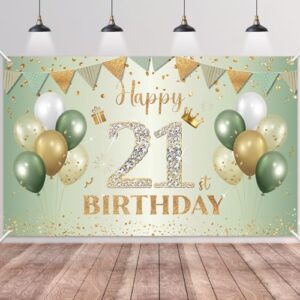 Happy 21st Birthday Banner Sage Green Gold