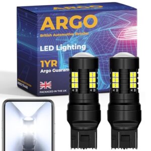 Argo 580 T20 7443 W21/5W Led Xenon White DRL Bulbs Daytime Running Light Headlight Canbusb Error Free 21 Smd Upgrade Back Up Reverse Side Stop Tail Brake Light Bulb 12
