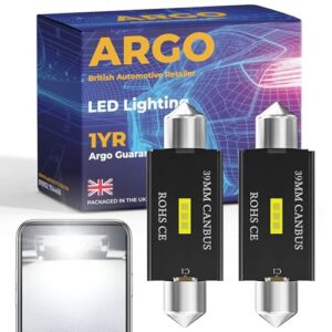 Argo 39mm 239 C5W Festoon LED Car Bulb 1860 Smd Dome Reading Xenon White Bulbs Car Interior Light 272 T4W Canbus Error Free License Number Plate Lights Dome Map Lamps Footwell 12