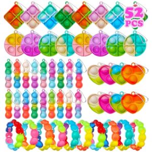 TOANWOD 52 PCS Party Bag Fillers for Kids: Fidget Toys Party Favours Pop Keyring Bracelet - Mini Bubbles Bulk Poppet Pinata Fillers - Small Birthday Gifts Class Prizes for Girls Boys