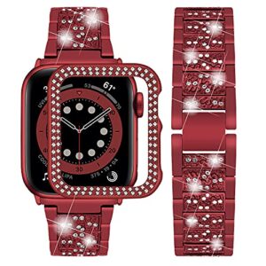 wutwuk Compatible with Bling Apple Watch Strap 38mm for Women & Girls Metal Sparkling Apple Watch Strap Replacement Rhinestone Glitter Wristband for Apple Watch Series 3 2 1-Red 38mm