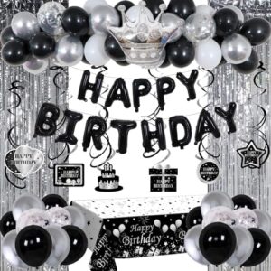 Black and Silver Birthday Decorations for Men Women
