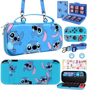 Koecya for Nintendo Switch OLED 9 in 1 Storage Accessories Kit with Travel Carrying Case+Switch Protective Cover+Game Case Holder+Strap+Sticker+2 Joycon Shells+2 Thumb Caps Cute for Boys Kids Girls-S