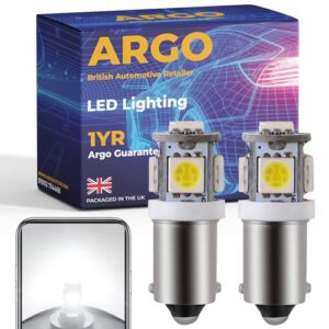 Argo 2Pcs Ba9s 233 433 Led White Bulbs 5 Smd Side Light Headlight 1895 64111 T4w Parking Car Van Super Bright Xenon Upgrade Door Courtesy Map Marker Lamps 12