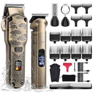 Hatteker Professional Hair Clippers for Men Beard Trimmer Clippers and Trimmer Set Waterproof T-Blade Trimmer Cordless Grooming Kit Nose Body Hair Trimmer Barber Clippers Hair Cutting Ki