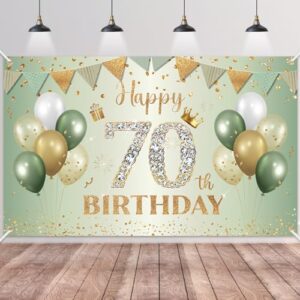 Happy 70th Birthday Banner Sage Green Gold
