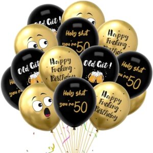 Rude and Funny 50th Birthday Balloon，Topeedy 12inch Gold and Black Birthday