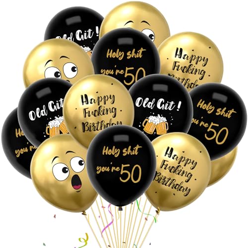 Rude and Funny 50th Birthday Balloon,Topeedy 12inch Gold and Black Birthday