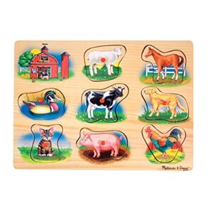 Melissa & Doug Farm Animal Sound Puzzle | Wooden Jigsaw Puzzles for 2 year olds | Baby Puzzles | Wooden Peg Puzzles | Toddler Sound Puzzle | Gift for Boys & Girls
