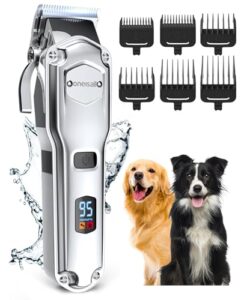 oneisall Dog Clippers for Grooming for Thick Heavy Coats/Low Noise Rechargeable Cordless Pet Shaver with Stainless Steel Blade/Waterproof Dog Shaver for Dogs Pets and Animals