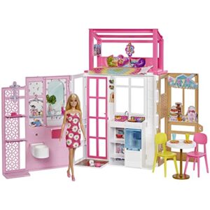 Barbie Dollhouse Playset with Barbie Doll & House with 2 Levels & 4 Play Areas