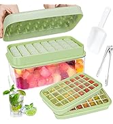 Hysagtek Ice Cube Tray with Lid and Bin, Silicone Ice Cube Moulds Food-Grade Press Type Reusable ...