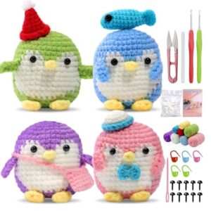 LORDISE Beginner Crochet Kit 4 PCS Cute Different Penguins