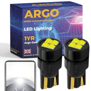 Argo 501 T10 Led Xenon White Car Light Bulbs / 4SMD Interior Side Light Parking Headlight Number Plate Canbus Error Free W5w 168 194 Super Bright Halogen Upgrade Wedge Bulb 2 Pack