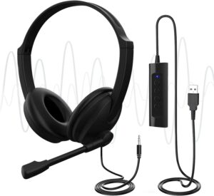 Venker EL USB Headsets with Microphone for PC Laptop