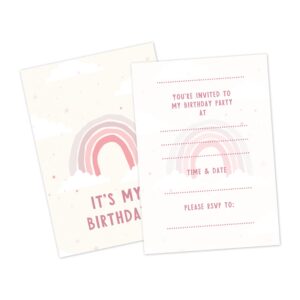 Manta Makes 12 x Pink rainbow birthday invitations for girls